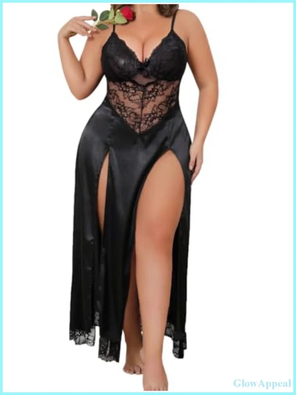 Plus Size Sexy Babydoll Lingerie Mesh Maxi Nightgown Deep V Backless Adjustable